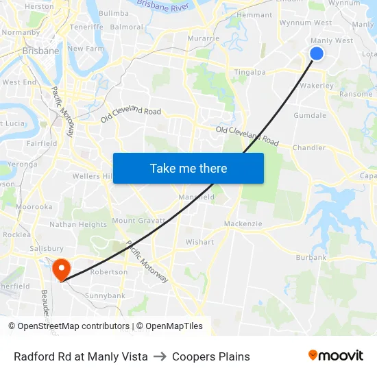 Radford Rd at Manly Vista to Coopers Plains map
