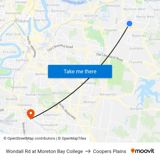 Wondall Rd at Moreton Bay College to Coopers Plains map