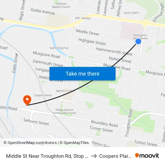 Middle St Near Troughton Rd, Stop 53 to Coopers Plains map