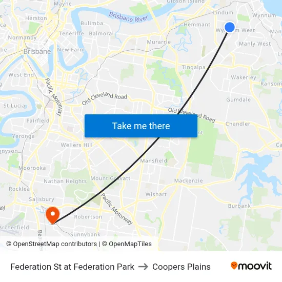 Federation St at Federation Park to Coopers Plains map