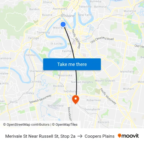 Merivale St Near Russell St, Stop 2a to Coopers Plains map