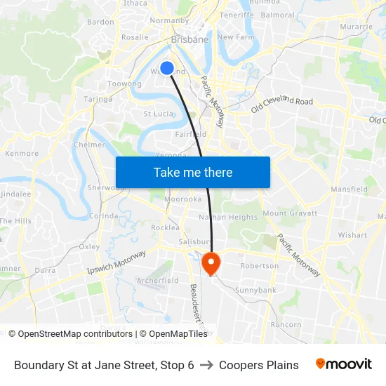 Boundary St at Jane Street, Stop 6 to Coopers Plains map