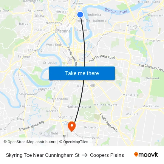 Skyring Tce Near Cunningham St to Coopers Plains map