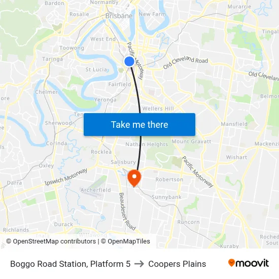 Boggo Road Station, Platform 5 to Coopers Plains map
