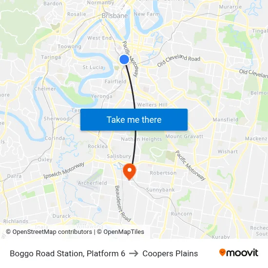 Boggo Road Station, Platform 6 to Coopers Plains map