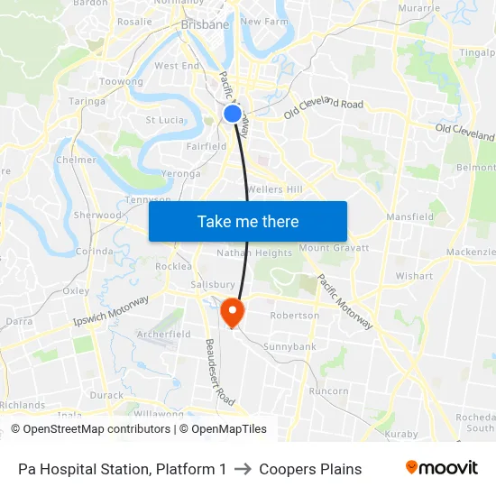 Pa Hospital Station, Platform 1 to Coopers Plains map