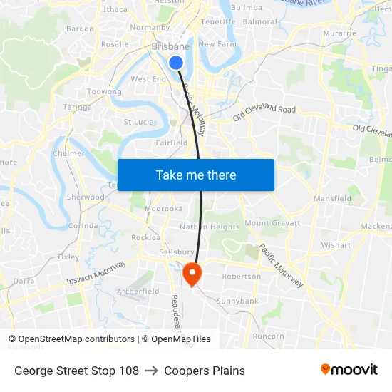 George Street Stop 108 to Coopers Plains map