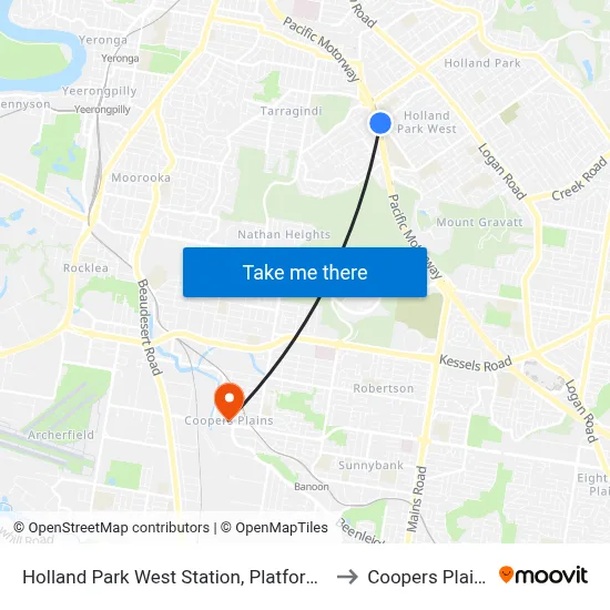 Holland Park West Station, Platform 1 to Coopers Plains map
