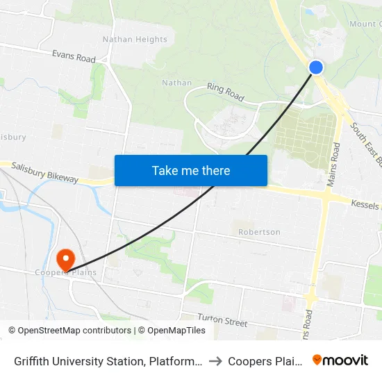 Griffith University Station, Platform 2 to Coopers Plains map