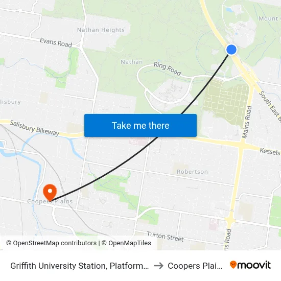 Griffith University Station, Platform 1 to Coopers Plains map