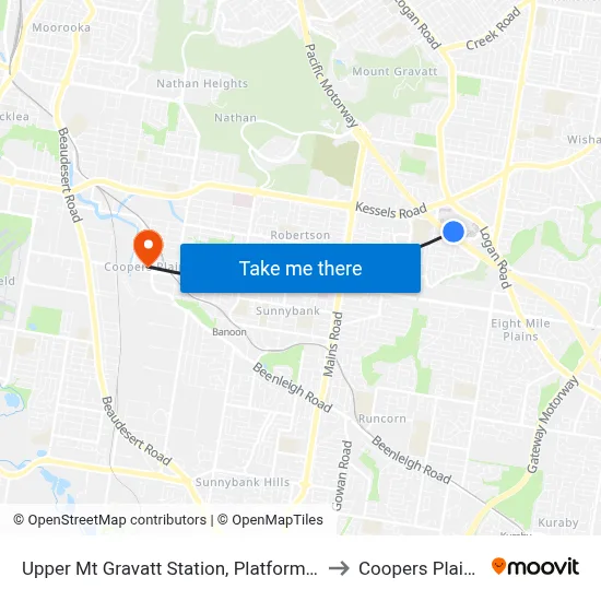 Upper Mt Gravatt Station, Platform 2 to Coopers Plains map