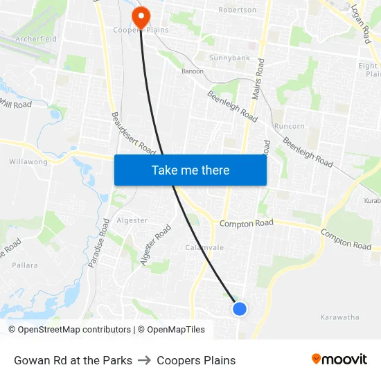 Gowan Rd at the Parks to Coopers Plains map