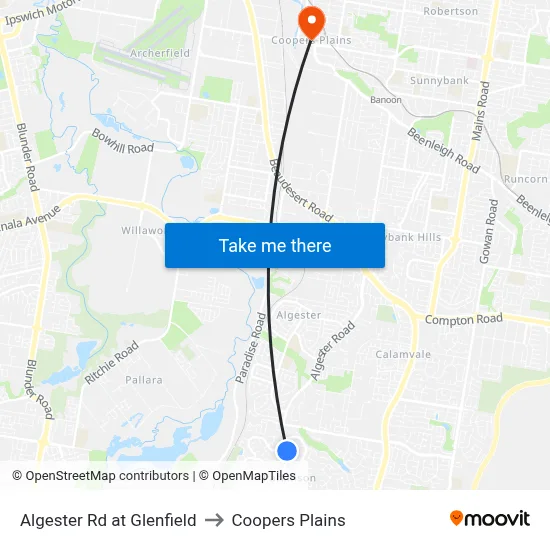 Algester Rd at Glenfield to Coopers Plains map