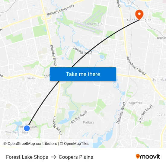 Forest Lake Shops to Coopers Plains map