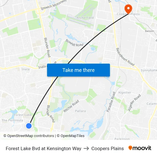 Forest Lake Bvd at Kensington Way to Coopers Plains map