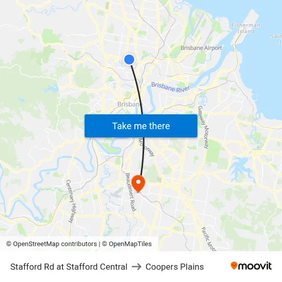 Stafford Rd at Stafford Central to Coopers Plains map