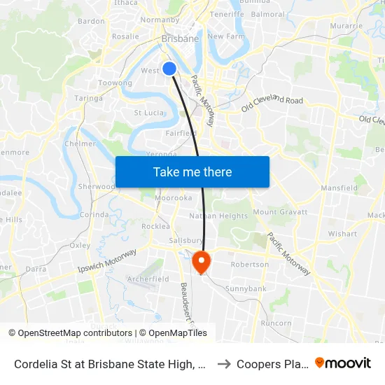 Cordelia St at Brisbane State High, Stop 3 to Coopers Plains map