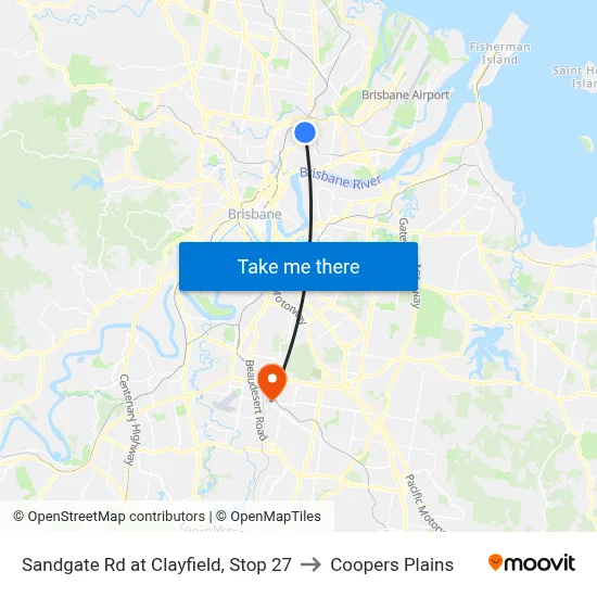 Sandgate Rd at Clayfield, Stop 27 to Coopers Plains map