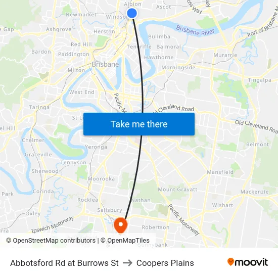 Abbotsford Rd at Burrows St to Coopers Plains map