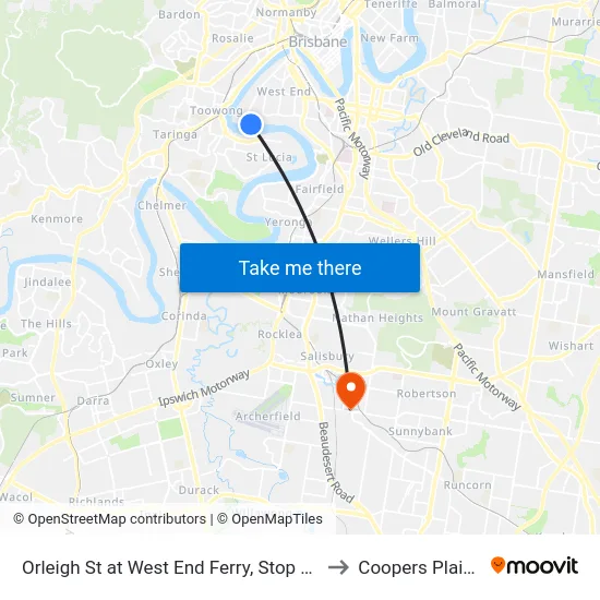 Orleigh St at West End Ferry, Stop 15 to Coopers Plains map
