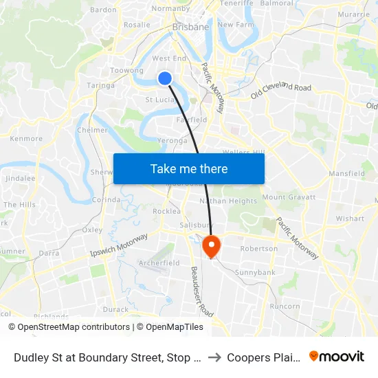 Dudley St at Boundary Street, Stop 24 to Coopers Plains map