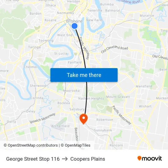 George Street Stop 116 to Coopers Plains map