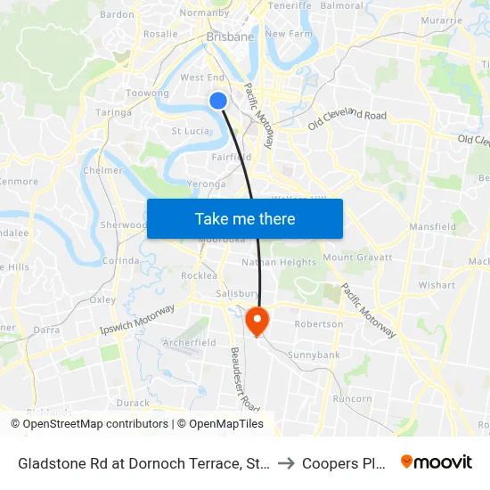 Gladstone Rd at Dornoch Terrace, Stop 11 to Coopers Plains map