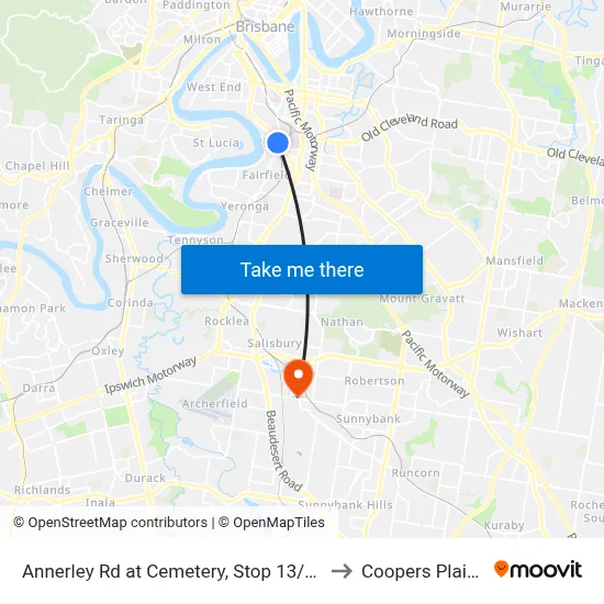 Annerley Rd at Cemetery, Stop 13/18 to Coopers Plains map