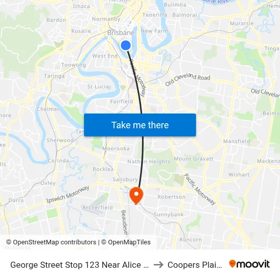 George Street Stop 123 Near Alice St to Coopers Plains map