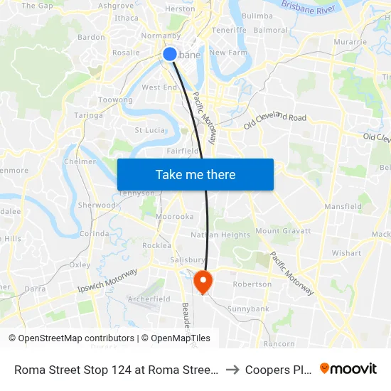 Roma Street Stop 124 at Roma Street Station to Coopers Plains map