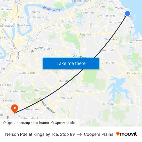 Nelson Pde at Kingsley Tce, Stop 89 to Coopers Plains map