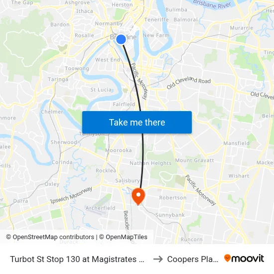 Turbot St Stop 130 at Magistrates Court to Coopers Plains map