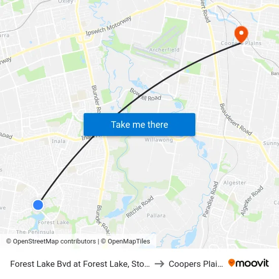 Forest Lake Bvd at Forest Lake, Stop A to Coopers Plains map
