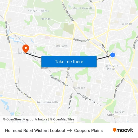 Holmead Rd at Wishart Lookout to Coopers Plains map