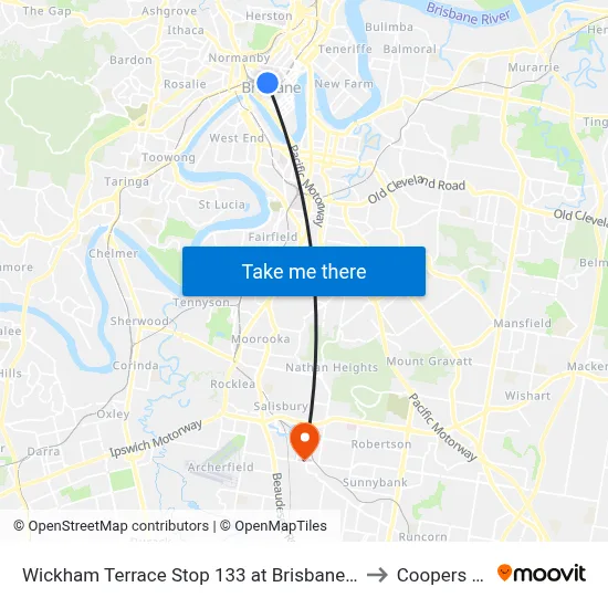 Wickham Terrace Stop 133 at Brisbane Private Hospital to Coopers Plains map