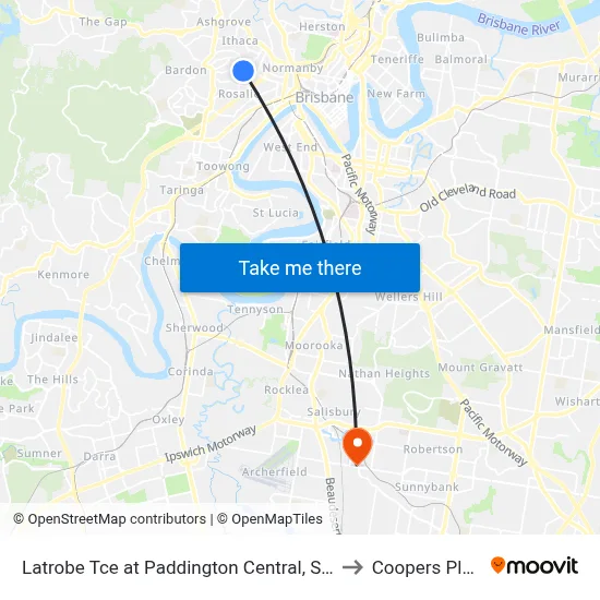 Latrobe Tce at Paddington Central, Stop 10 to Coopers Plains map