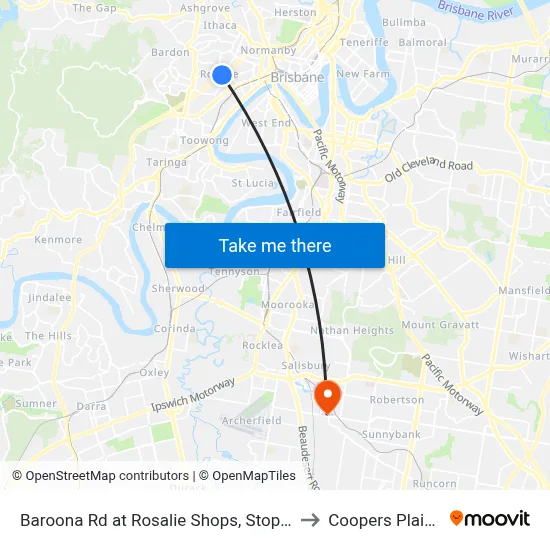 Baroona Rd at Rosalie Shops, Stop 9 to Coopers Plains map