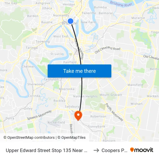 Upper Edward Street Stop 135 Near Wickham Tce to Coopers Plains map