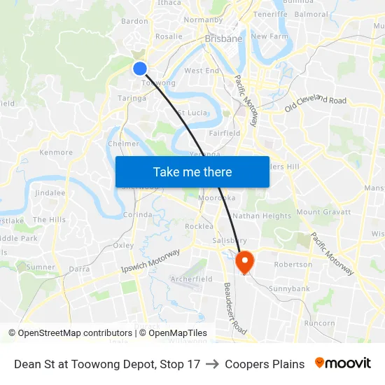 Dean St at Toowong Depot, Stop 17 to Coopers Plains map
