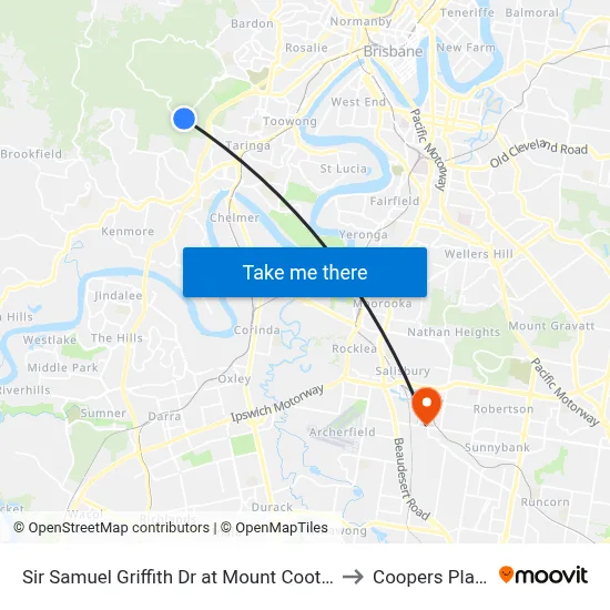 Sir Samuel Griffith Dr at Mount Coot-Tha to Coopers Plains map