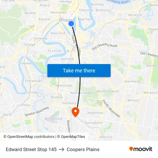 Edward Street Stop 145 to Coopers Plains map