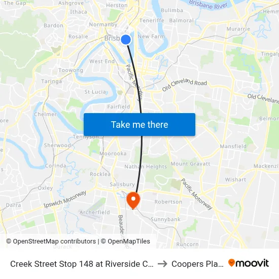 Creek Street Stop 148 at Riverside Centre to Coopers Plains map