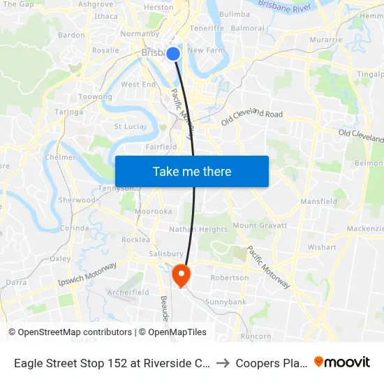 Eagle Street Stop 152 at Riverside Centre to Coopers Plains map