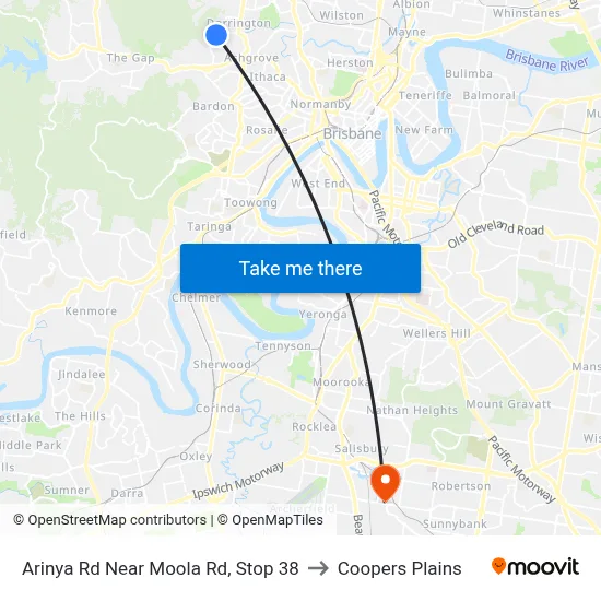 Arinya Rd Near Moola Rd, Stop 38 to Coopers Plains map