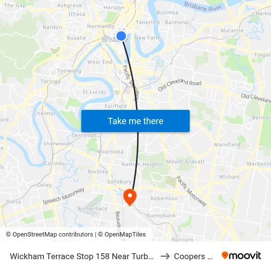 Wickham Terrace Stop 158 Near Turbot St, Stand A to Coopers Plains map