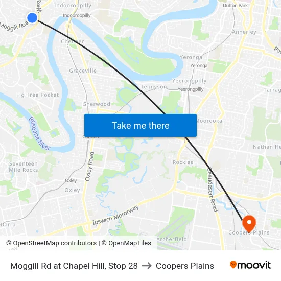 Moggill Rd at Chapel Hill, Stop 28 to Coopers Plains map