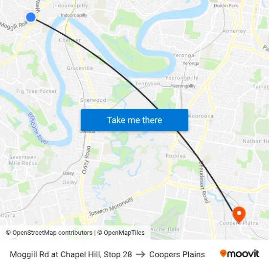 Moggill Rd at Chapel Hill, Stop 28 to Coopers Plains map