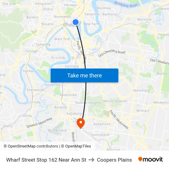 Wharf Street Stop 162 Near Ann St to Coopers Plains map