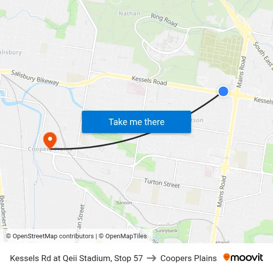 Kessels Rd at Qeii Stadium, Stop 57 to Coopers Plains map