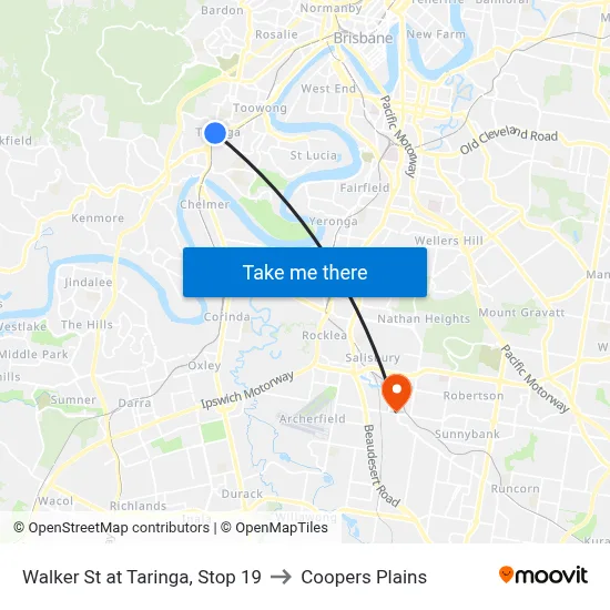Walker St at Taringa, Stop 19 to Coopers Plains map